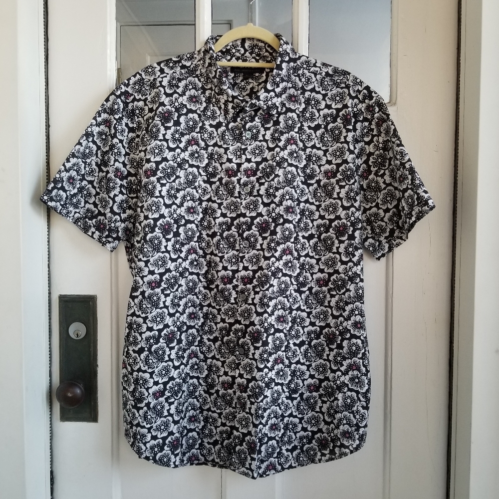 John Varvatos Men's Floral Print Short Sleeve Button Down Shirt, Sz XL